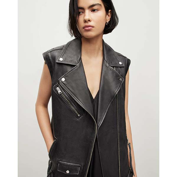 Allsaints Australia Womens Billie Vintage Leather Vest Black AU28-502